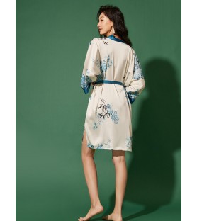 Blue Ink Painting Style Short Kimono Robe
