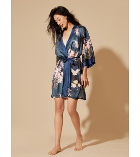 Crane and Blossom Short Kimono Robe