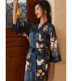 Crane and Blossom Short Kimono Robe