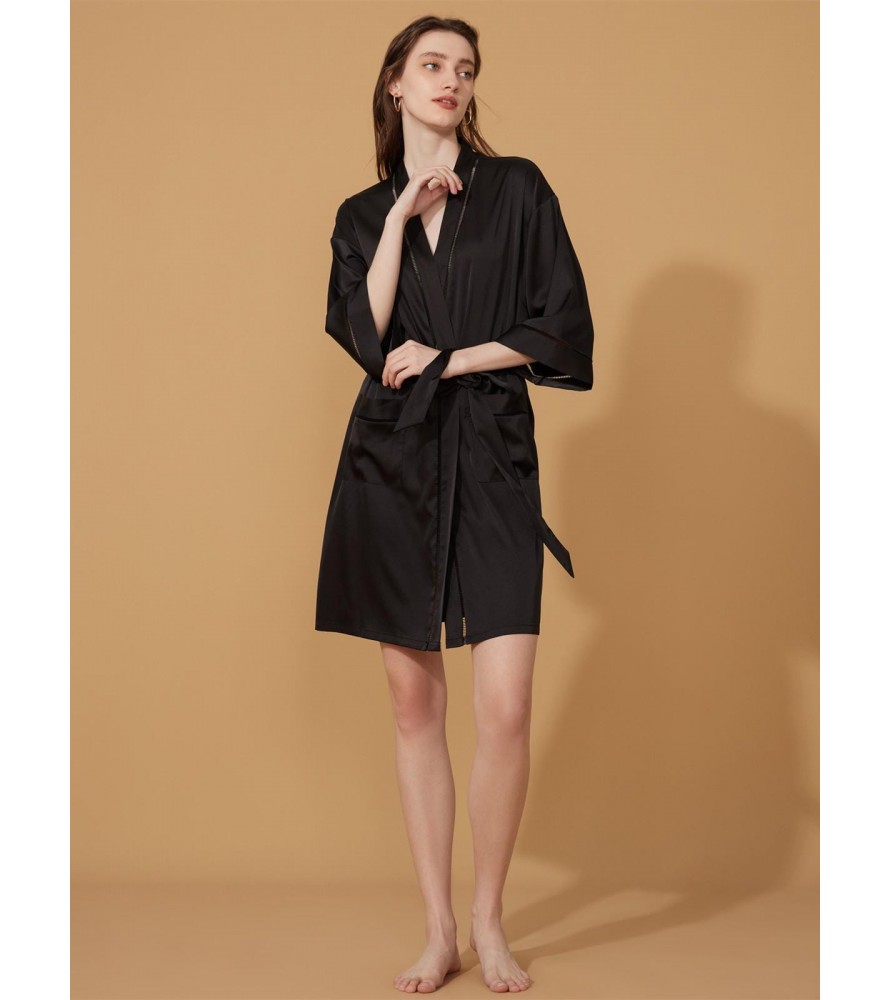 Cutout Detail Black Short Robe