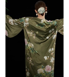 Floral Lantern Sleeve Olive Green Skirt