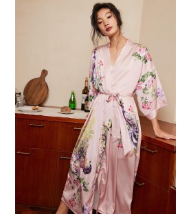 Floral Pattern Light Pink Long Nightgown
