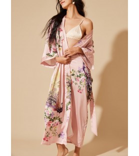 Floral Pattern Light Pink Long Nightgown
