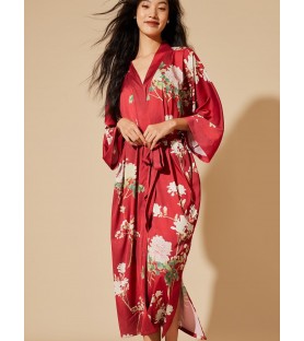 Floral Red Kimono Robe Dressing Gown