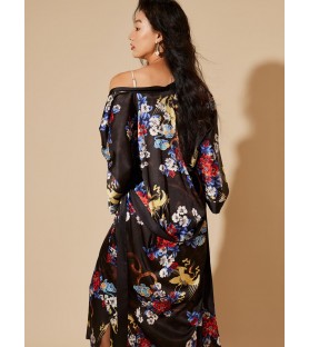 Floral and Bird Pattern Kimono Robe