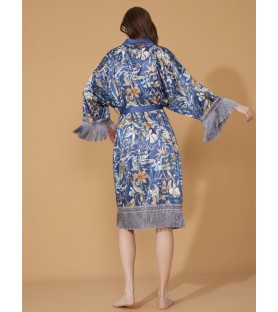 Fringed Floral Kimono Robe