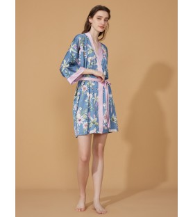 Lemur and Tropical Floral Short Kimono Robe