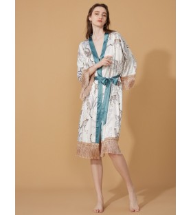Leopard Print Kimono Robe with Fringes