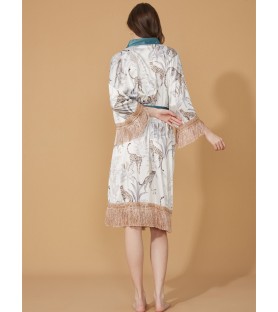 Leopard Print Kimono Robe with Fringes