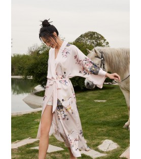 Light Pink Floral Kimono Robe