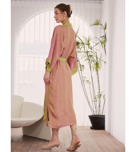 Pink and Green Double-Sided Kimono Robe