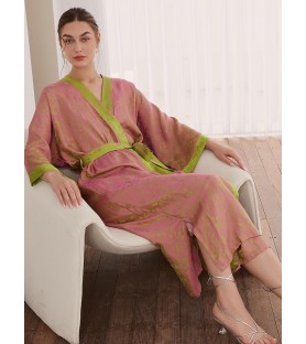 Pink and Green Double-Sided Kimono Robe