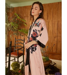 Rose and Butterfly Pattern Kimono Robe