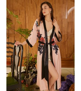 Rose and Butterfly Pattern Kimono Robe