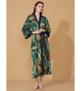 Tropical Plants and Gold Cheetah Kimono Robe 