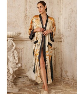 Yellow Crane and Lotus Pattern Kimono Robe 
