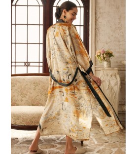Yellow Crane and Lotus Pattern Kimono Robe
